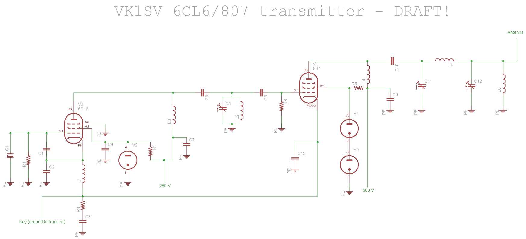 VK1SV 6CL6-807 transmitter schematic